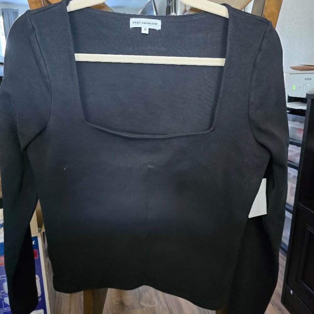 Good American Black Long Sleeve Top Sz 3 NTW w/ Defect